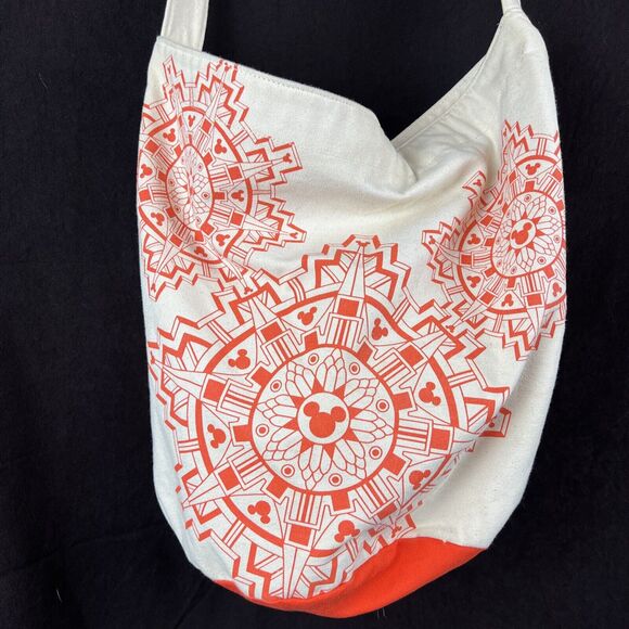 Disney Parks Aztec Mickey Canvas Tote Bag ~Large Orange Purse Beach Pool Cruise - Picture 1 of 13